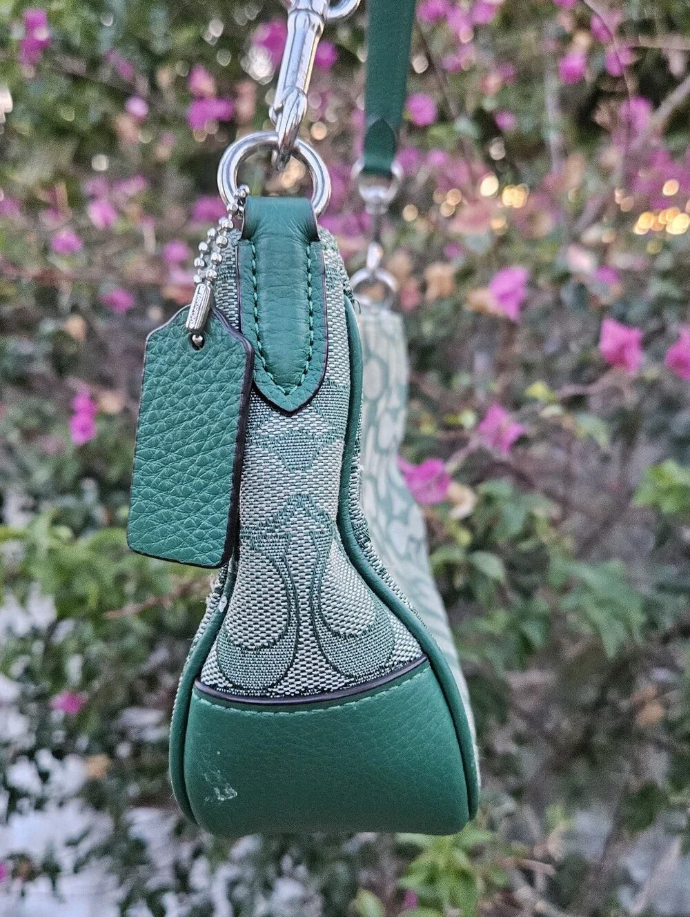 Coach Lonnie Signature Baguette Green Stripe Demi Shoulder Bag C9306